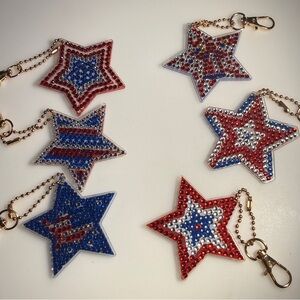 Patriotic Star Rhinestone Keychains - Red, White & Blue